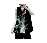 KWTF Costume Tang brodé d'oiseau en Bambou pour Femmes, Gilet de Style Chinois Exquis, rétro, Bouton de Plaque, sans Manches, élégant, Haut Slim Noir