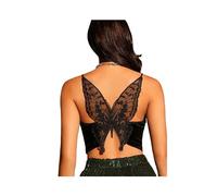KWTF Débardeur Sexy en Maille brodée de Papillons pour Femmes, Haut Court en Velours, Couleur Unie, col en v, sans Manches, Bretelles Spaghetti, vêtements de fête