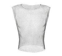 KWTF Débardeur Sexy en résille pour Hommes, Strass Brillant, Gilet ajouré, Maille, T-Shirt sans Manches, vêtements Transparents