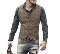 KWTF Gilet d'affaires Vintage pour Hommes, Manteau Classique à Carreaux en Tweed, Coupe cintrée, Gilet Formel pour garçons d'honneur de Mariage
