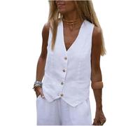 KWTF Gilet en Coton et Lin de Couleur Unie pour Femmes, Gilet de Port extérieur pour se Rendre au Travail avec Un Gilet de Costume pour Femmes