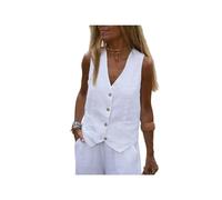 KWTF Gilet en Coton et Lin de Couleur Unie pour Femmes, Gilet de Port extérieur pour se Rendre au Travail avec Un Gilet de Costume pour Femmes