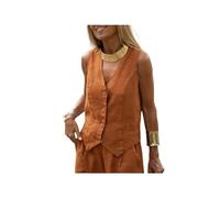 KWTF Gilet en Coton et Lin de Couleur Unie pour Femmes, Gilet de Port extérieur pour se Rendre au Travail avec Un Gilet de Costume pour Femmes