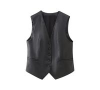 KWTF Gilet en Faux Cuir pour Femmes, Bouton Avant, Vintage, col en V, sans Manches, vêtements de Dessus pour Femmes, Chic, Hauts