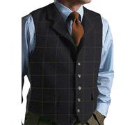 KWTF Gilet Vert pour Hommes, Gilet à Carreaux en Tweed, Coupe cintrée, Costume à Carreaux à Revers, Gilet Vintage à Chevrons pour garçons d'honneur de Mariage