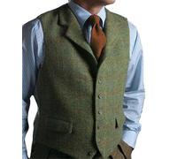 KWTF Gilet Vert pour Hommes, Gilet à Carreaux en Tweed, Coupe cintrée, Costume à Carreaux à Revers, Gilet Vintage à Chevrons pour garçons d'honneur de Mariage