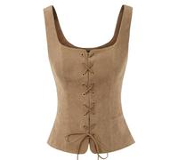 KWTF Gilet Vintage en Faux Daim pour Femmes, col carré, Dos en U, à Lacets sur Le Devant, Manteau, Costume de Cosplay Renaissance, Corsage Paysan