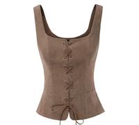 KWTF Gilet Vintage en Faux Daim pour Femmes, col carré, Dos en U, à Lacets sur Le Devant, Manteau, Costume de Cosplay Renaissance, Corsage Paysan