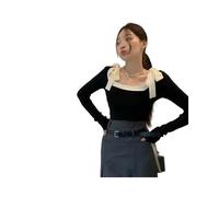 KWTF Haut coréen pour Femmes, Pull avec nœud Papillon, col carré, sous-Couche, Manches Longues, Panneau, T-Shirts