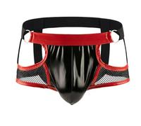 KWTF Jockstrap pour Hommes sous-vêtements gai Lingeries érotique pénis Bikini Culotte Homme Patchwork Maille Faux Cuir Jock Sangle caleçons