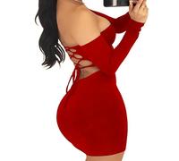 KWTF Robe de boîte de Nuit sans Bretelles pour Femmes, Manches Longues, Dos Nu, Grande Taille