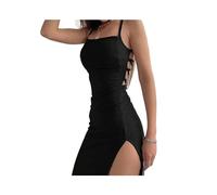 KWTF Robe Longue Noire Sexy et Moulante pour Femmes, sans Manches, col Licou, Bretelles Spaghetti, Fente Haute, été