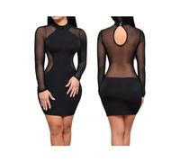 KWTF Robe Moulante Sexy pour Femmes, Robe de soirée, de Cocktail, Transparente, Manches Longues, Tenue de Club