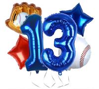 Kwuz Ballons de baseball pour 13e anniversaire pour garçon, décoration d'anniversaire de baseball, fournitures de fête sur le thème du sport, 81,3 cm en aluminium Mylar 13 ballons bleus, rouges