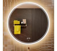 KWW Grand Miroir de Toilette de Salle de Bain Rond LED Moderne, Température de Couleur Réglable, Gradateur Antibuée, Miroir Mural Horizontal/Vertical (90_x_90_cm)