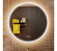 KWW Grand Miroir de Toilette de Salle de Bain Rond LED Moderne, Température de Couleur Réglable, Gradateur Antibuée, Miroir Mural Horizontal/Vertical (80_x_80_cm)