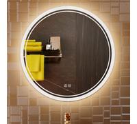 KWW Grand Miroir de Toilette de Salle de Bain Rond LED Moderne, Température de Couleur Réglable, Gradateur Antibuée, Miroir Mural Horizontal/Vertical (60_x_60_cm)