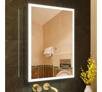 KWW LED éclairage Salle de Bains Armoire à Pharmacie avec Miroir, Température de Couleur réGlable, Prise et USB, Armoire à Pharmacie Miroir Mural (50.2_x_70_cm)