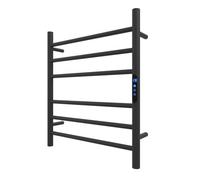 KWW Porte-serviettes chauffant, télécommande avec application Tuya, chauffe-serviettes avec minuterie, chauffe-serviettes mural pour salle de bain (noir mat, 5 barres)