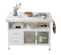 Kx9Lb8d Îlot de Cuisine Multifonctionnel Chariot de Rangement Mobile en métal for îlot Cuisine Roulant avec Dessus Pierre, Armoire à tiroirs Meubles(Blanc,Moyen)