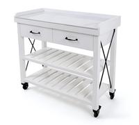 Kx9Lb8d Îlot de Cuisine Multifonctionnel Chariot d'îlot de Cuisine Roulant avec Dessus en Pierre, 2 tiroirs et étagères à Lattes, Blanc Meubles(Petit)