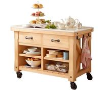 Kx9Lb8d Îlot de Cuisine Multifonctionnel Farmhouse Rolling Kitchen Island Tiroirs et étagères en Bois Massif Pierre Meubles(Petit)
