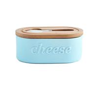 Kx9Lb8d Porte-beurre Beurrier à fromage en céramique Simple, couvercle bois avec couteau, boîte beurre, bac légumes, vaisselle Beurriers(Blue)