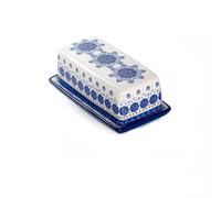 Kx9Lb8d Porte-beurre Boîte à beurre en céramique Vaisselle européenne avec couvercle Bac huile de bœuf jaune fromage Rangement Beurriers(Blue)