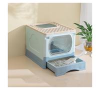 Kx9Lb8d Toilettes pour Animaux Bac à litière Pliable for Chat, entrée supérieure Extra Large avec couvercles, bac XL for Grands Chats, for Facile Nettoyer Bacs à litière Standards(Blue)