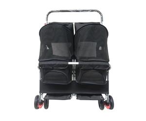 Kx9Lb8d Toilettes pour Animaux Chariot for Animaux de Compagnie à 2 Places, Chariot Pliable Portable pouvant être démonté et lavé, Voiture élargie for Chats Chiens Bacs à litière Standards(Noir)
