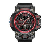 KXAITO 3133 Montre de sport militaire étanche pour homme avec affichage de la date et affichage de la date, affichage LED, alarme, chronomètre, noir/rouge, Large, Militaire