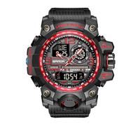 KXAITO 3133 Montre de sport militaire étanche pour homme avec affichage de la date et affichage de la date, affichage LED, alarme, chronomètre, noir/rouge, Large, Militaire