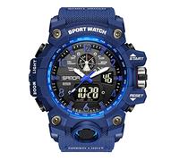 KXAITO Montre de sport analogique pour homme - Montre militaire d'extérieur LED - Chronomètre numérique électronique - Grand écran - Étanche - Tactique - Pour homme, Bleu foncé B., Large, Militaire