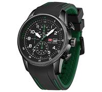 KXAITO Montre de sport militaire étanche chronographe bracelet en silicone lumineux pour homme Montre décontractée tendance analogique à quartz d'affaires, 0379G Noir et Vert, Large, Chronographe