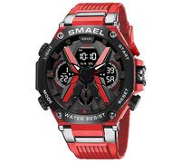 KXAITO Montre de sport militaire étanche pour homme avec affichage de la date, affichage de la date, affichage LED, alarme, chronomètre 8087, 8087 Rouge, Large, Militaire