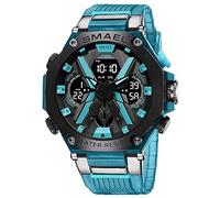KXAITO Montre de sport militaire étanche pour homme avec affichage de la date, affichage de la date, affichage LED, alarme, chronomètre 8087, 8087 Turquoise translucide, Large, Militaire