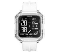 KXAITO Montre de sport numérique, boîtier carré 43 mm, double affichage de l'heure, étanche 5 ATM, alarme, chronographe, chronomètre, bracelet en gel de silice, blanc, Numérique