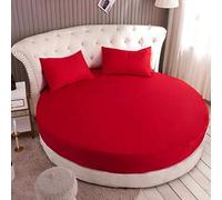 KXCAQ 3 pièces Ensemble de draps-Housses Ronds en Coton de Couleur Unie Drap de lit Rond Ensemble de literie surmatelas 200cm 220cm diamètre2.2M Rouge