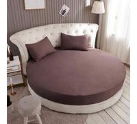 KXCAQ 3 pièces Ensemble de draps-Housses Ronds en Coton de Couleur Unie Drap de lit Rond Ensemble de literie surmatelas 200cm 220cm diamètre2.2M café