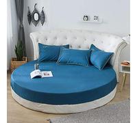 KXCAQ Drap de lit Doux Coton Drap-Housse Rond Couleur Unie Couvre-lit Rond Ensemble de literie Housse de Matelas surmatelas Drap de lit Doux 220x220cm Lakeblue