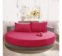 KXCAQ Drap de lit Doux Coton Drap Housse Rond Couleur Unie Couvre-lit Rond Ensemble de literie Housse de Matelas surmatelas Drap de lit Doux 220x220cm rosé