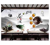 kxcghlsglj Peinture murale personnalisée sur le thème de la cérémonie du thé chinoise, peinture à l'encre - 200 cm × 140 cm