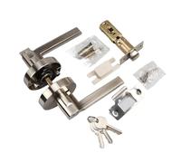 KXCVBNKLJ Poignée de porte avec serrure pour intérieur Indoor Silent Three-Pole Handle Door Lock Black Bedroom Hotel Bathroom Various Finishes(Brushed silver ET with key)