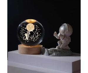 KXDEFE Palmley Cosmic Orbs, Calming Cosmic Lights, Happyhaves Calming Stellar Spheres, 3D Solar System Crystal Ball, Cosmic Glow Lamp, Led Crystal Space Lamp For Bedroom Decor (Moon landing,6CM)