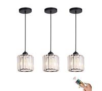 KXEcoLife Lot de 3 suspensions sans Fil en Verre Cristal Moderne, alimentées par Piles et télécommande, Rechargeables et sans Fil, idéales pour la Cuisine, la Salle à Manger ou Un îlot centr