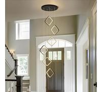 KXEcoLife Lustre carré Moderne avec télécommande - Plafonnier LED à intensité Variable pour Hauts plafonds, Hauteur réglable jusqu'à 300 cm, 18 lumières, 210 W, Design élégant en Acier inoxy