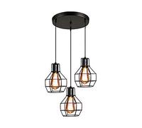 KXEcoLife Lustre Industriel Vintage E27, Suspension créative à 3 lumières, Abat-Jour en Fer, Petit modèle Rond Noir, idéal pour Salle à Manger, Boutique de Produits laitiers, Restaurant ou c