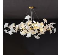 KXEcoLife Lustre Moderne à Branches en céramique dorée et Feuilles de Ginkgo, en Laiton, 5 lumières, rectangulaire, Grand luminaire Suspendu de Luxe pour Salle à Manger, Salon, îlot de cuisi