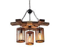 KXEcoLife Lustre Rustique en Bois, Suspension à 3 lumières de Style Ferme avec Abat-Jour en Bois et détails en Corde, luminaire Suspendu Industriel pour îlot de Cuisine, Salle à Manger, Hall