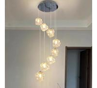 KXEcoLife Lustre Suspendu à 8 têtes, Abat-Jour en Verre, escalier, Duplex, Grand Salon, Villa, Style Moderne Minimaliste, lumière Blanche.